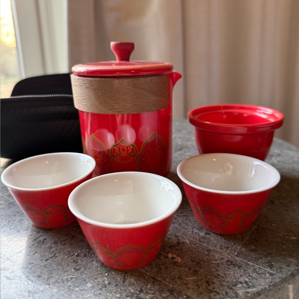 NEW- Retro Style Handmade Portable Tea Set With Protective Case